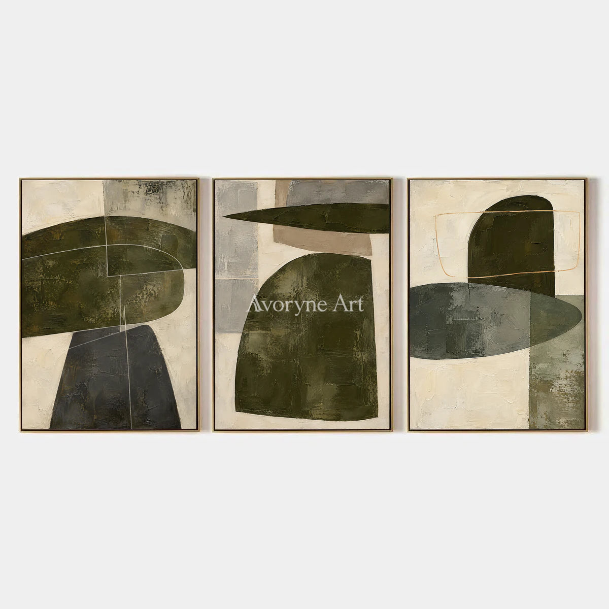 Pebble Cadence: Neutral Abstract Triptych Wall Art — primary
