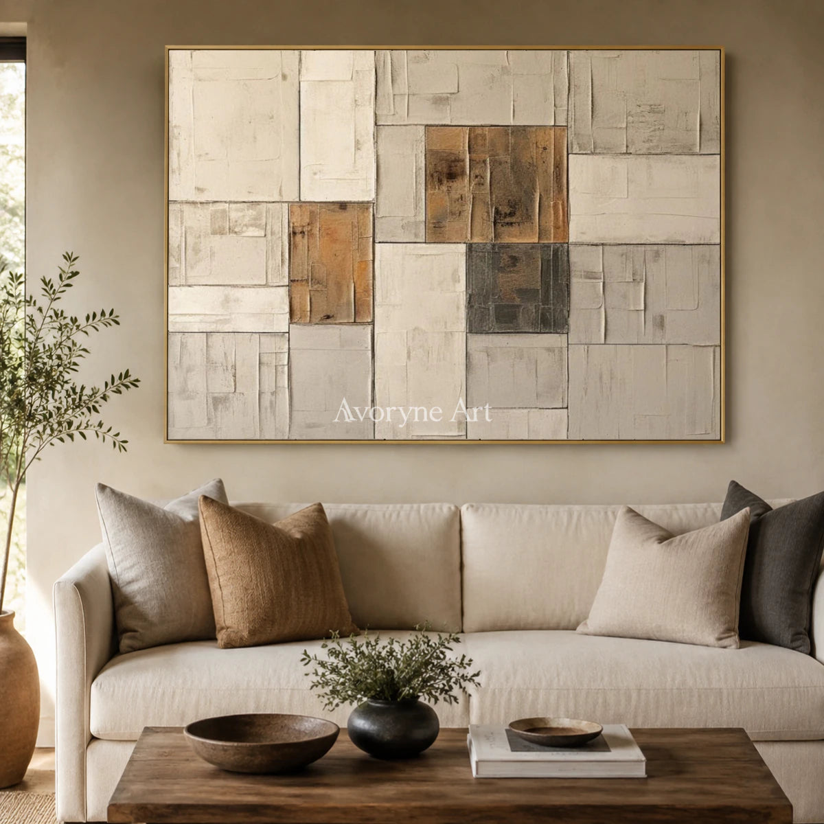 Ochre Assembly: Neutral Architectural Abstract Wall Art — living gold