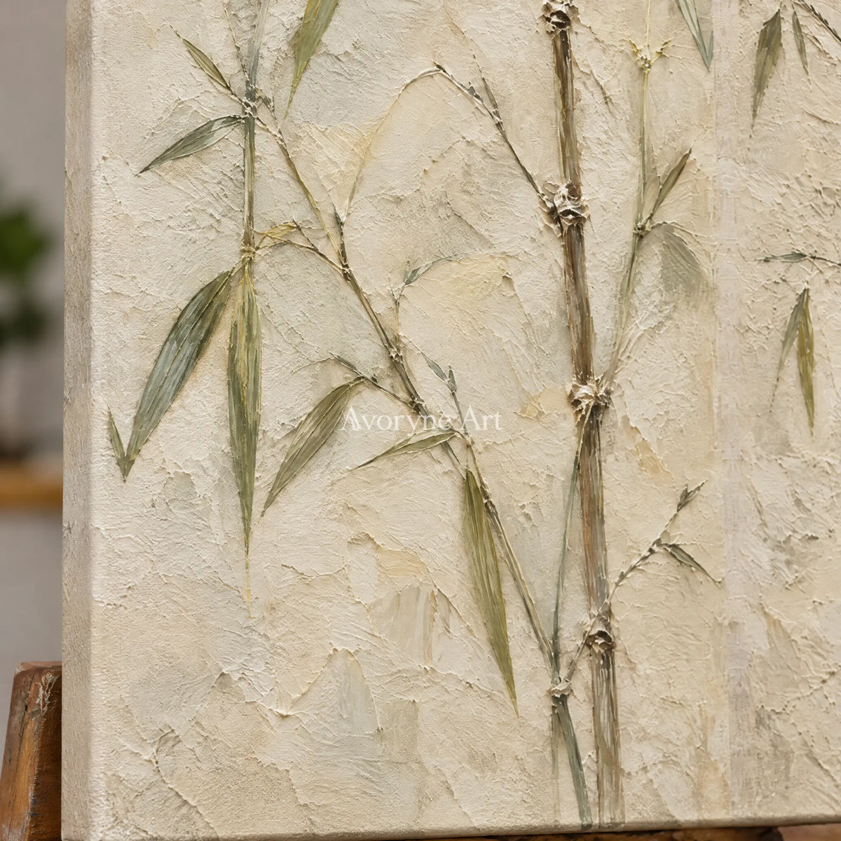 Bamboo Murmur: Neutral Bamboo Diptych Wall Art — detail easel