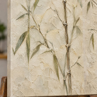 Bamboo Murmur: Neutral Bamboo Diptych Wall Art — detail easel