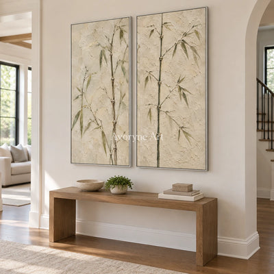 Bamboo Murmur: Neutral Bamboo Diptych Wall Art — entry silver