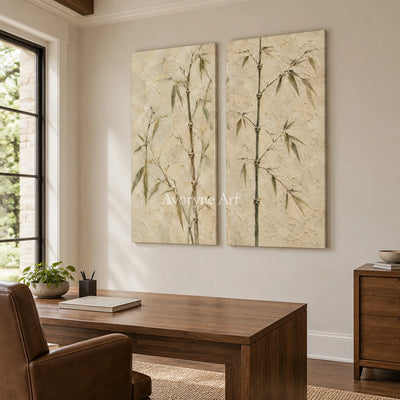 Bamboo Murmur: Neutral Bamboo Diptych Wall Art — office frameless