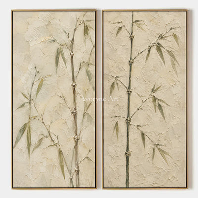 Bamboo Murmur: Neutral Bamboo Diptych Wall Art — primary