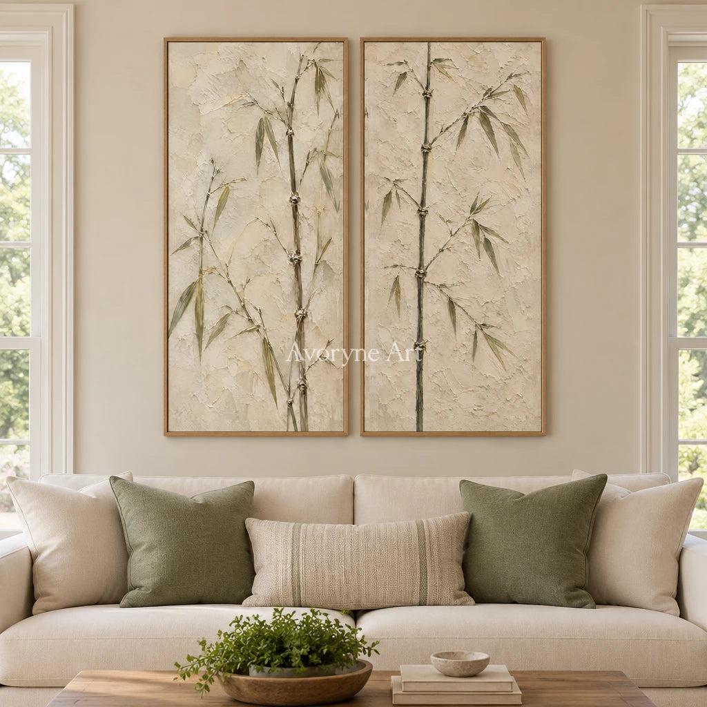 Bamboo Murmur: Neutral Bamboo Diptych Wall Art — villa wood