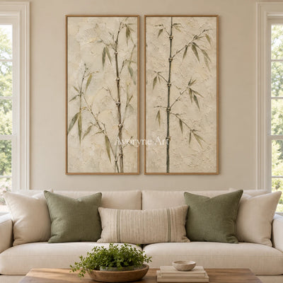 Bamboo Murmur: Neutral Bamboo Diptych Wall Art — villa wood