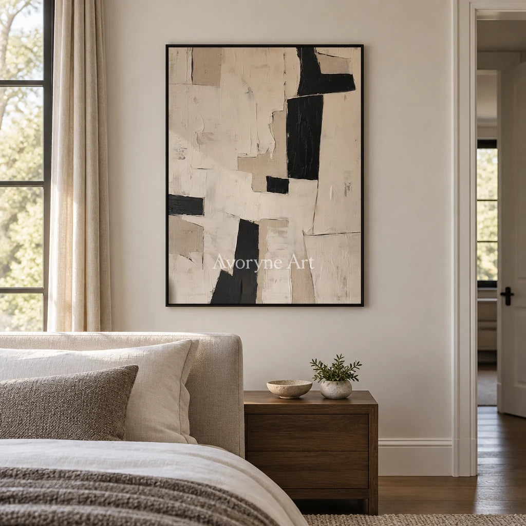 Aster Marsh: Neutral Block Abstract — bedroom black