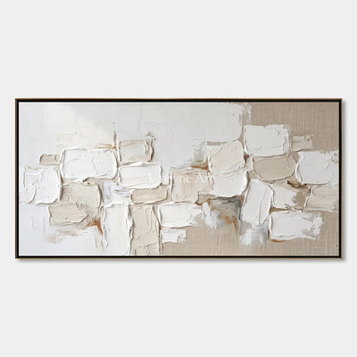Misted Interval, hand-painted neutral block relief wall art by Lukas Meyer