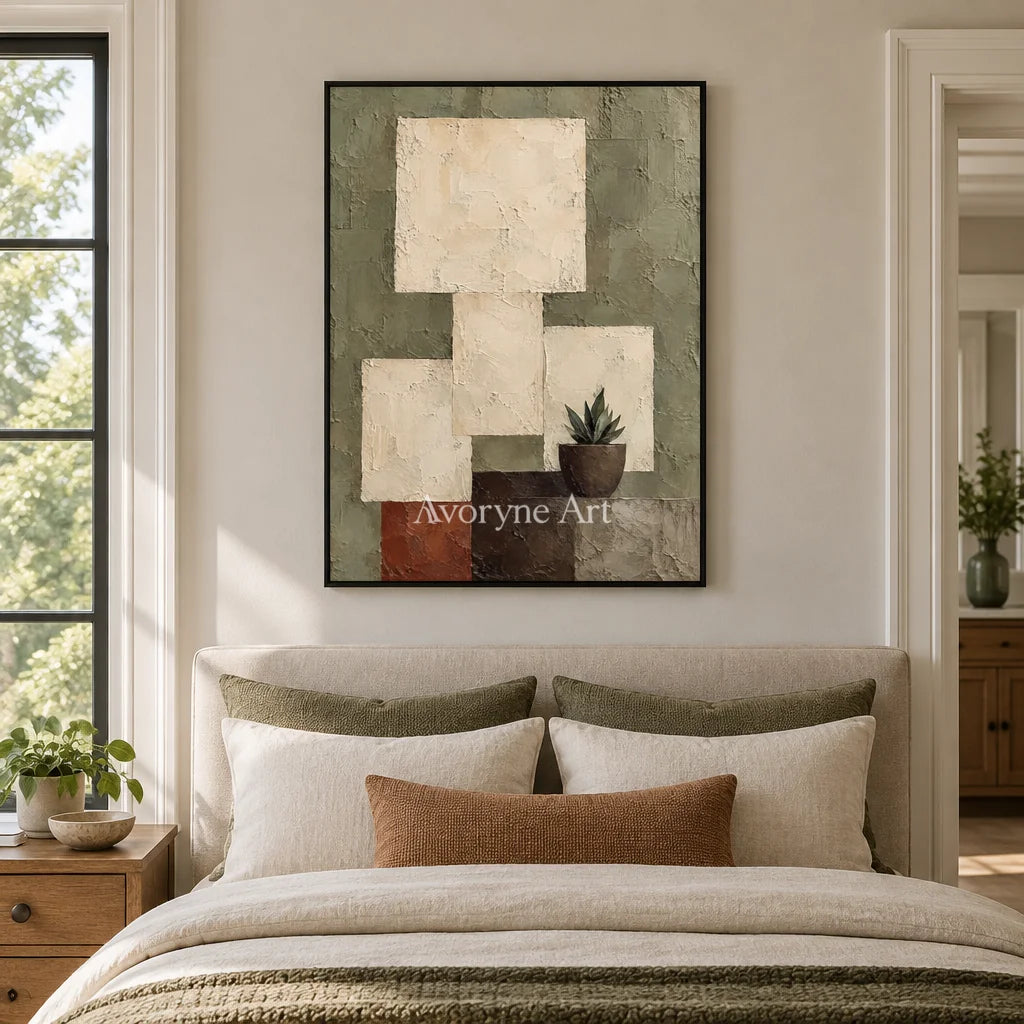 Sage Alcove: Neutral Botanical Still Life Art — bedroom black