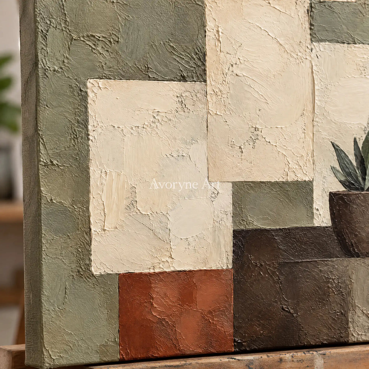 Sage Alcove: Neutral Botanical Still Life Art — detail easel