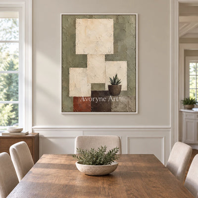 Sage Alcove: Neutral Botanical Still Life Art — dining white