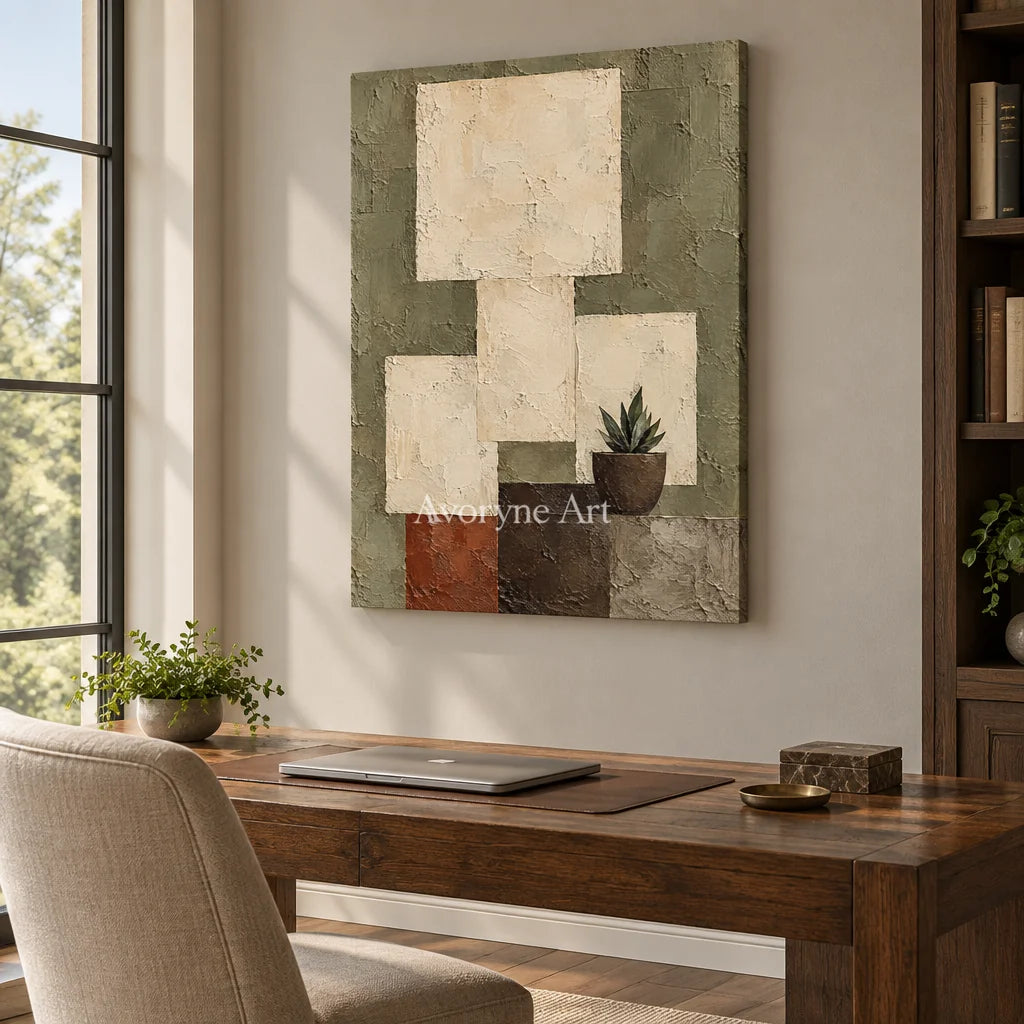 Sage Alcove: Neutral Botanical Still Life Art — office frameless