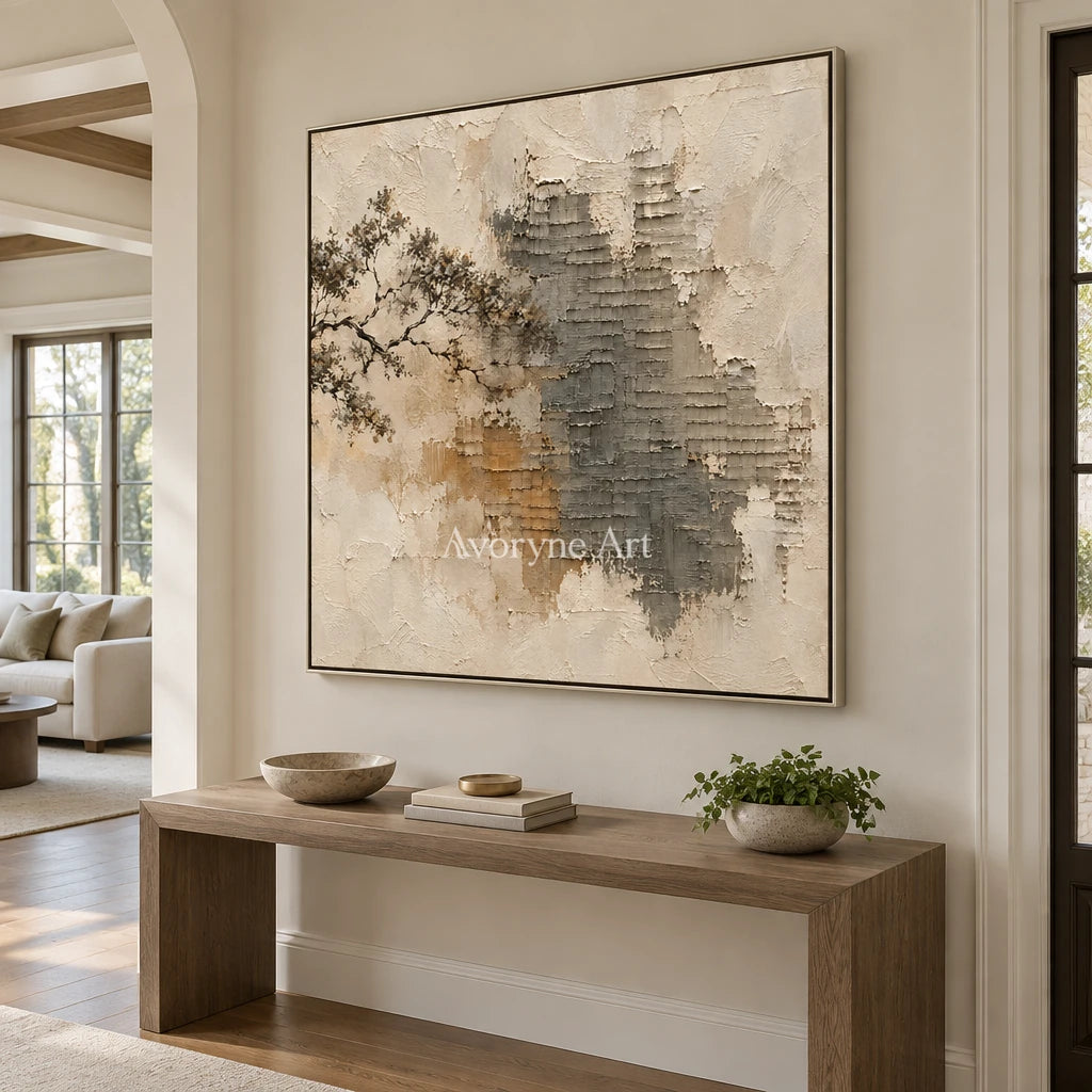 Branch and Stone: Neutral Branch Relief Wall Art — entry silver