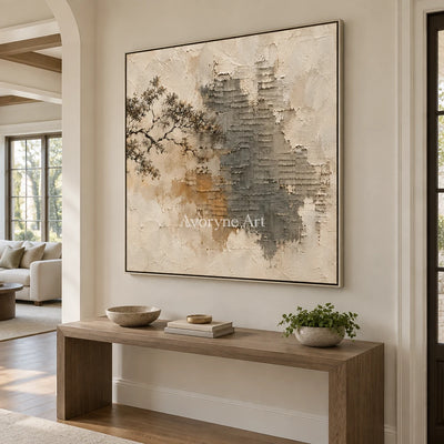 Branch and Stone: Neutral Branch Relief Wall Art — entry silver