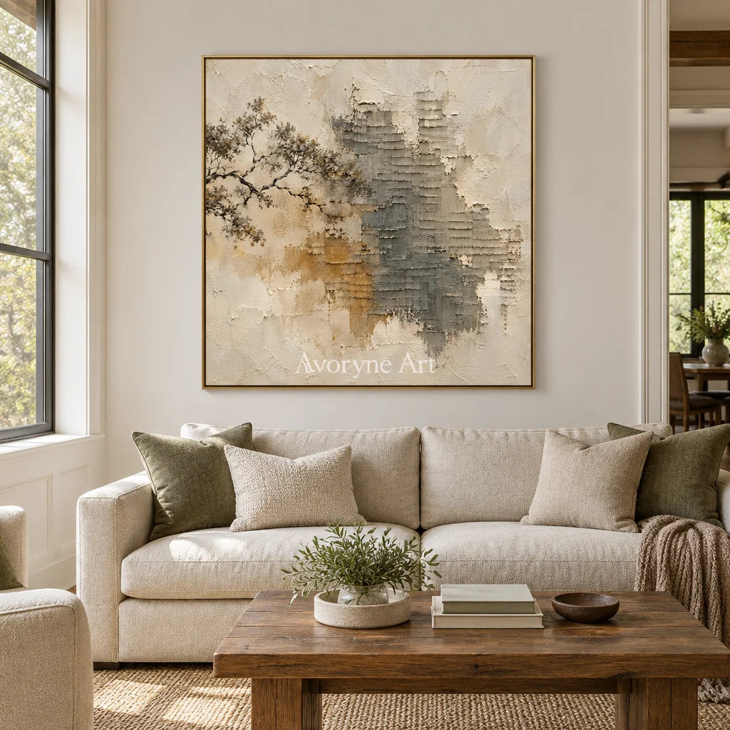 Branch and Stone: Neutral Branch Relief Wall Art — living gold