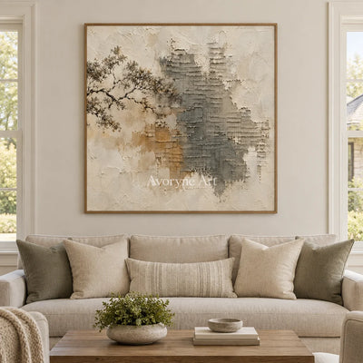Branch and Stone: Neutral Branch Relief Wall Art — villa wood
