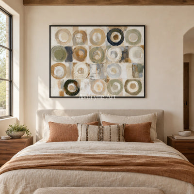 Ivory Gentle Passage: Neutral Circle Grid — bedroom black