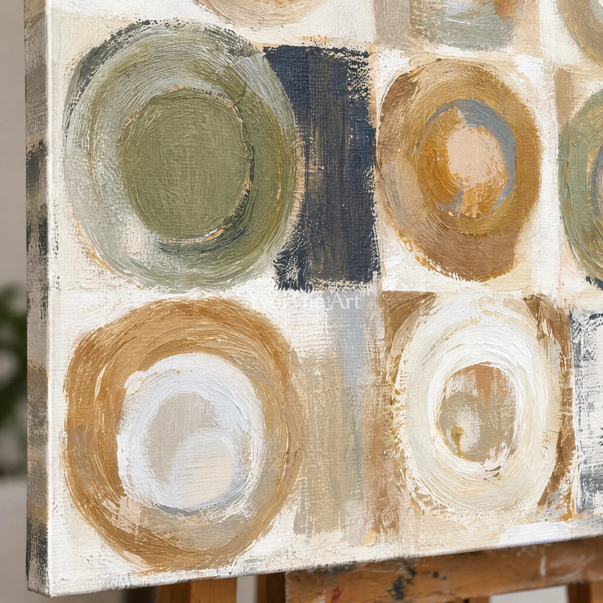 Ivory Gentle Passage: Neutral Circle Grid — detail easel