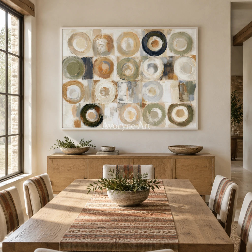 Ivory Gentle Passage: Neutral Circle Grid — dining white
