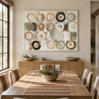 Ivory Gentle Passage: Neutral Circle Grid — dining white