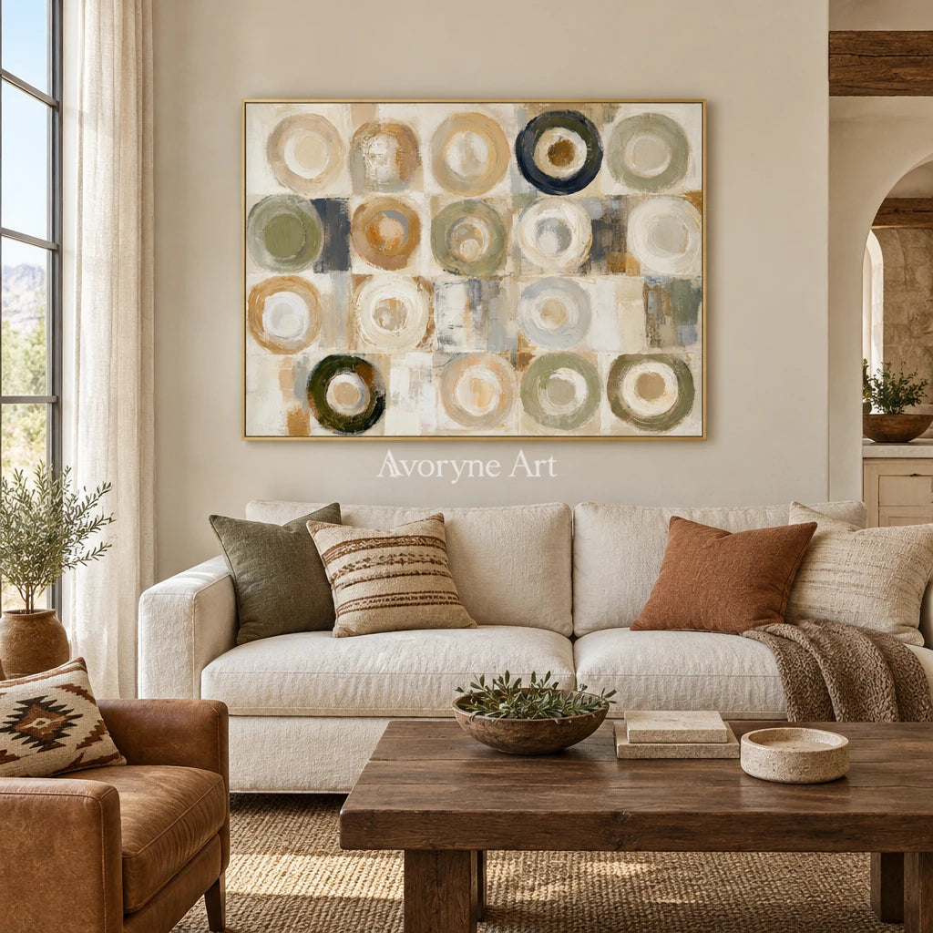 Ivory Gentle Passage: Neutral Circle Grid — living gold