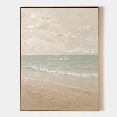 Muted Horizon: Neutral Coastal Landscape Wall Art — primary