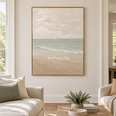 Muted Horizon: Neutral Coastal Landscape Wall Art — villa wood