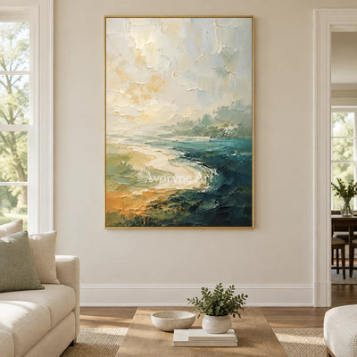 Shoreline Hush: Neutral Coastal Landscape Wall Art — living gold
