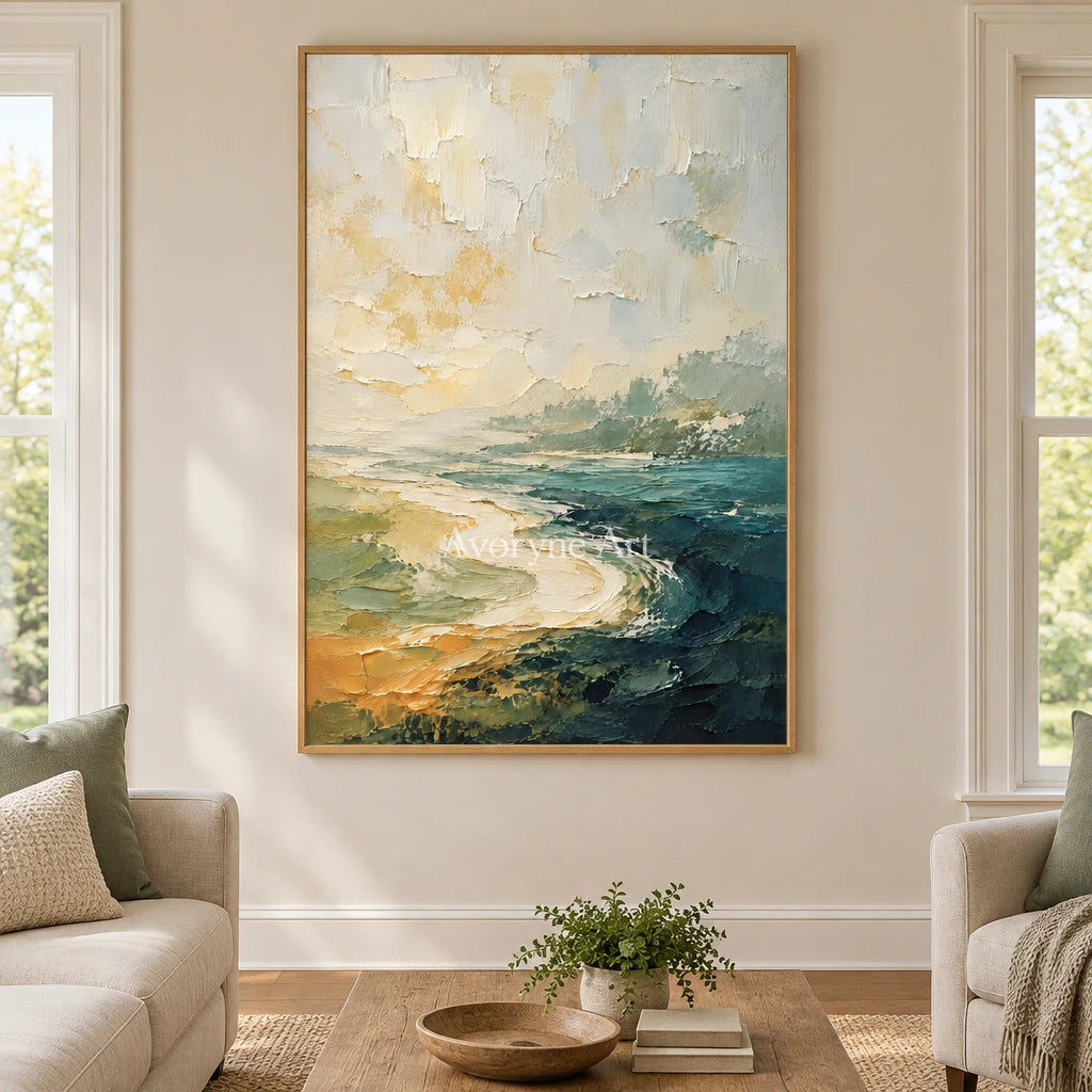Shoreline Hush: Neutral Coastal Landscape Wall Art — villa wood
