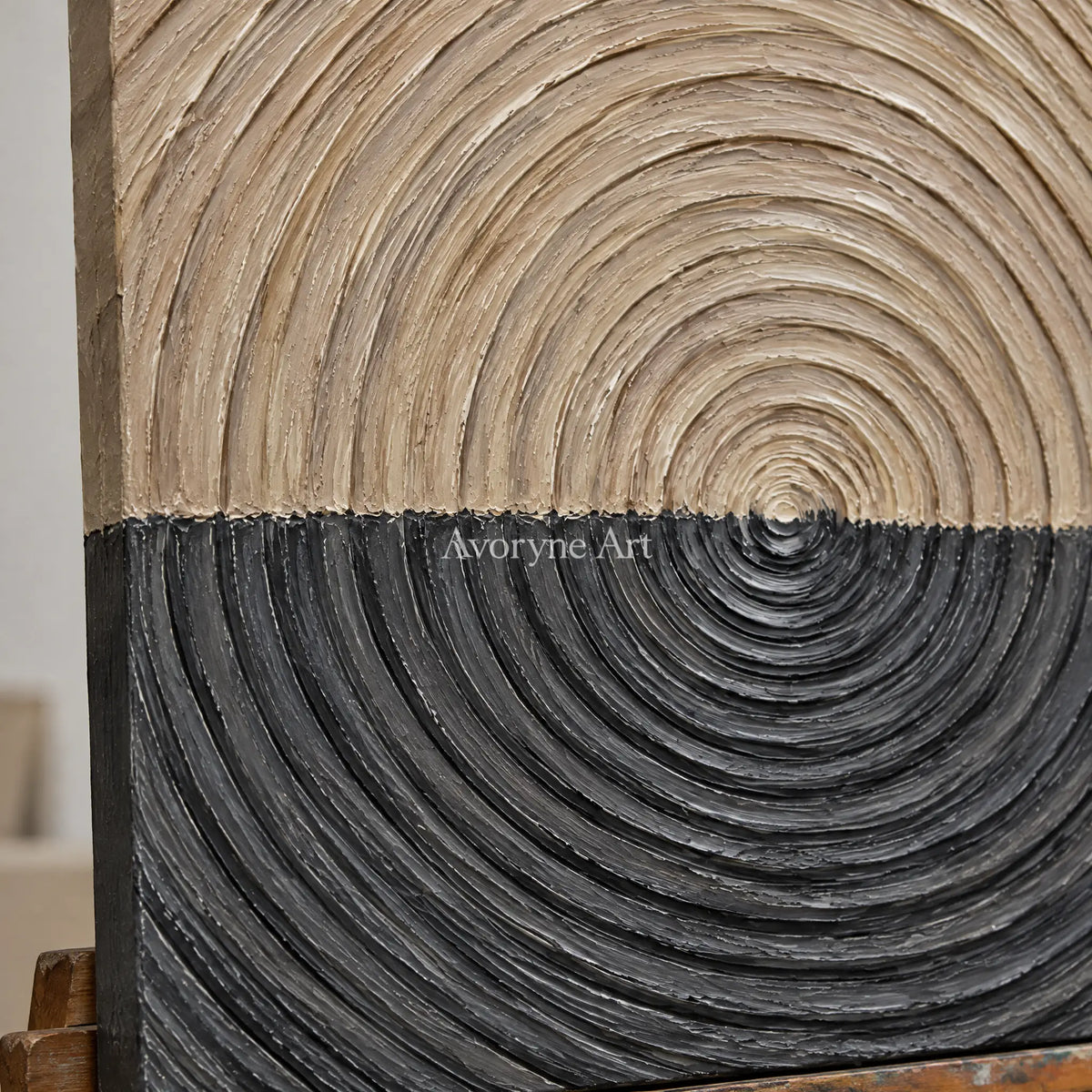 Orbit Ground: Neutral Concentric Relief Wall Art — detail easel