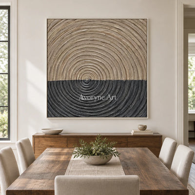 Orbit Ground: Neutral Concentric Relief Wall Art — dining white
