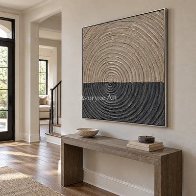 Orbit Ground: Neutral Concentric Relief Wall Art — entry silver