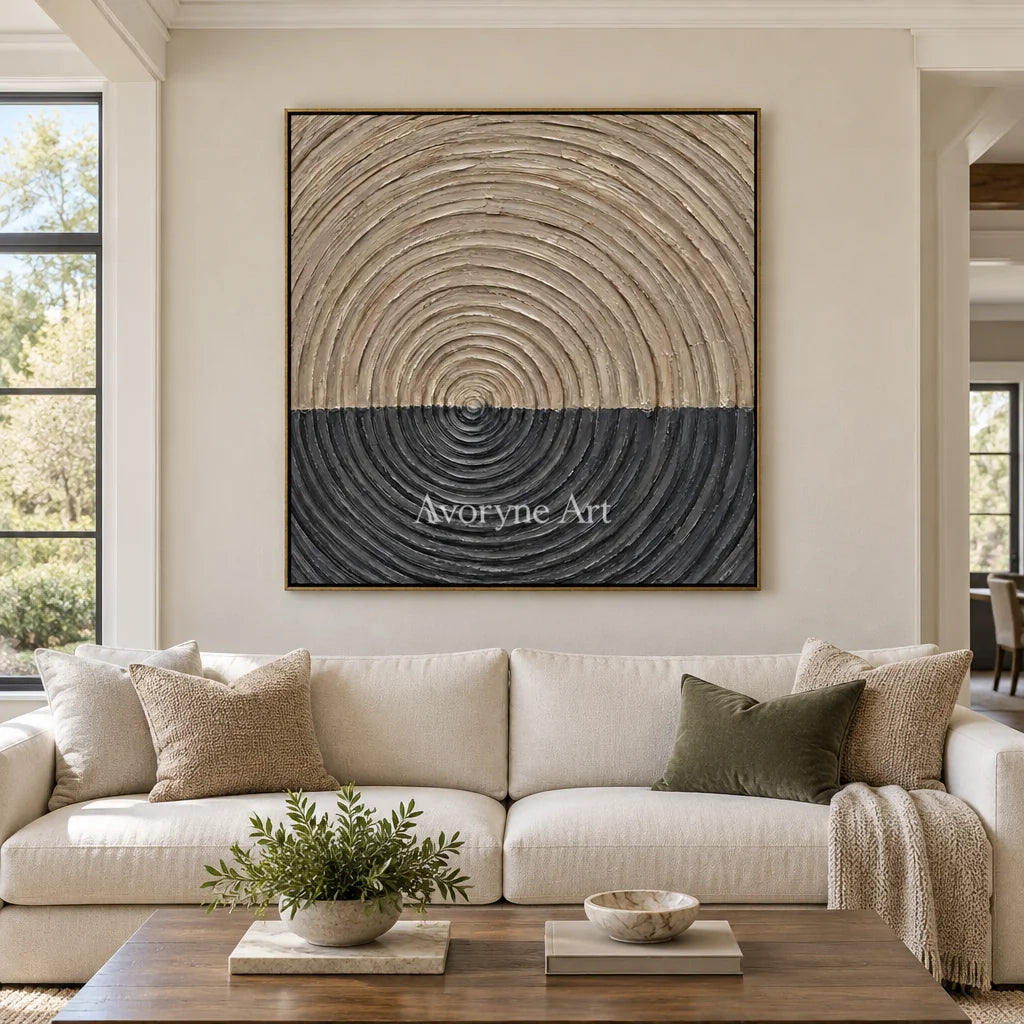 Orbit Ground: Neutral Concentric Relief Wall Art — living gold