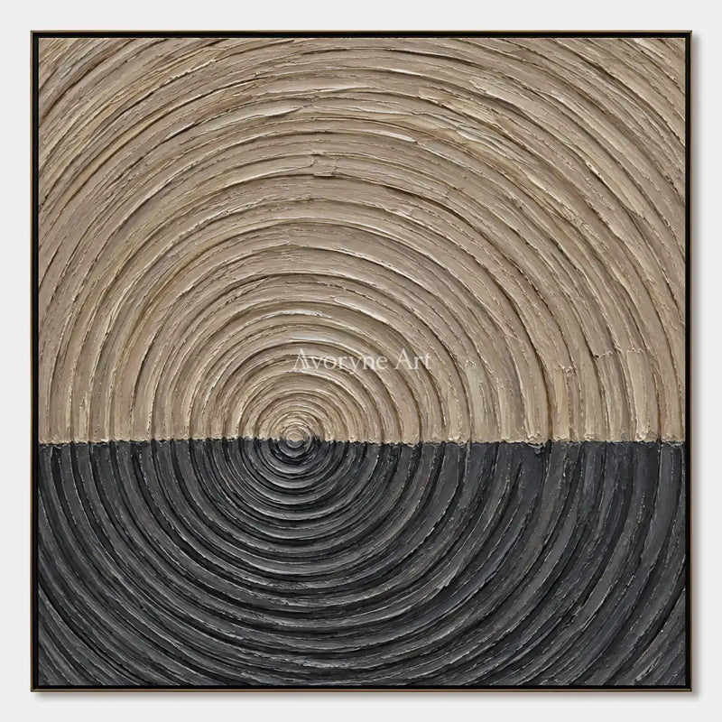 Orbit Ground, hand-painted neutral concentric relief wall art by Clara Whitmore