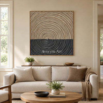 Orbit Ground: Neutral Concentric Relief Wall Art — villa wood