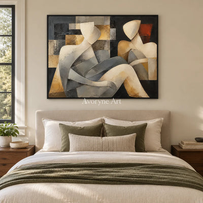 Quiet Company: Neutral Cubist Figure Wall Art — bedroom black