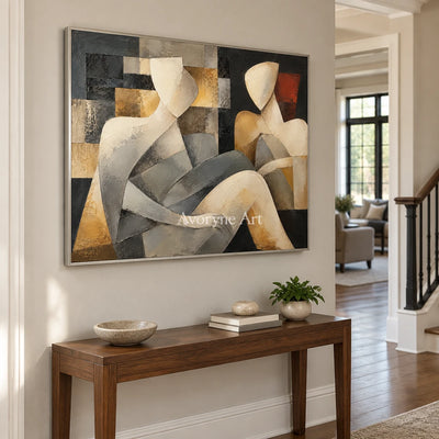 Quiet Company: Neutral Cubist Figure Wall Art — entry silver