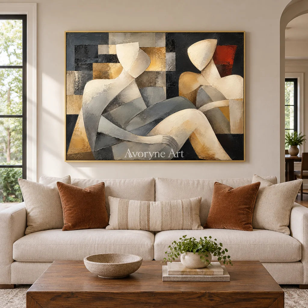 Quiet Company: Neutral Cubist Figure Wall Art — living gold