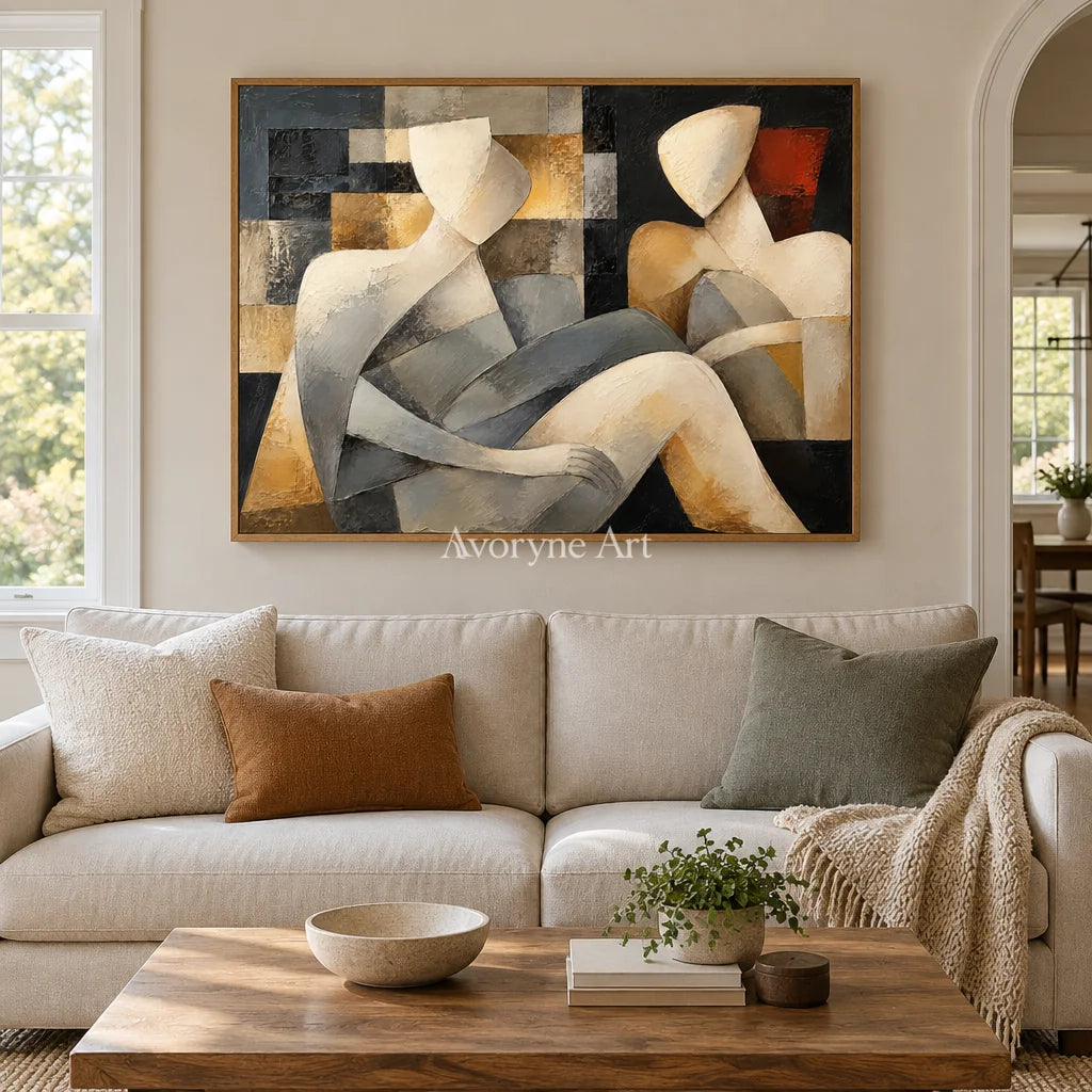 Quiet Company: Neutral Cubist Figure Wall Art — villa wood