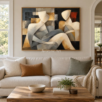 Quiet Company: Neutral Cubist Figure Wall Art — villa wood