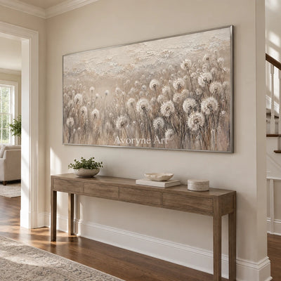 Seedlight Meadow: Neutral Dandelion Field Wall Art — entry silver