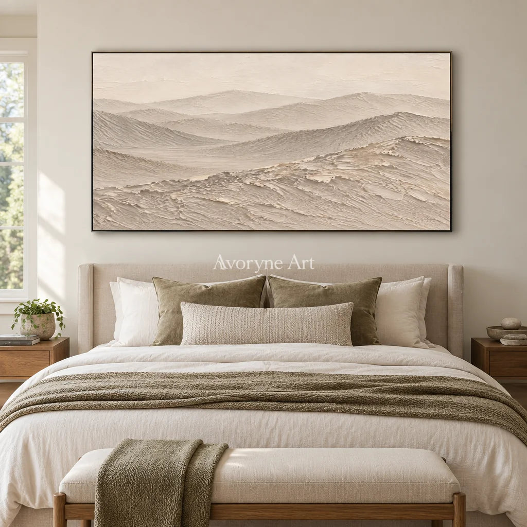 Dune Reverie: Neutral Desert Landscape Wall Art — bedroom black
