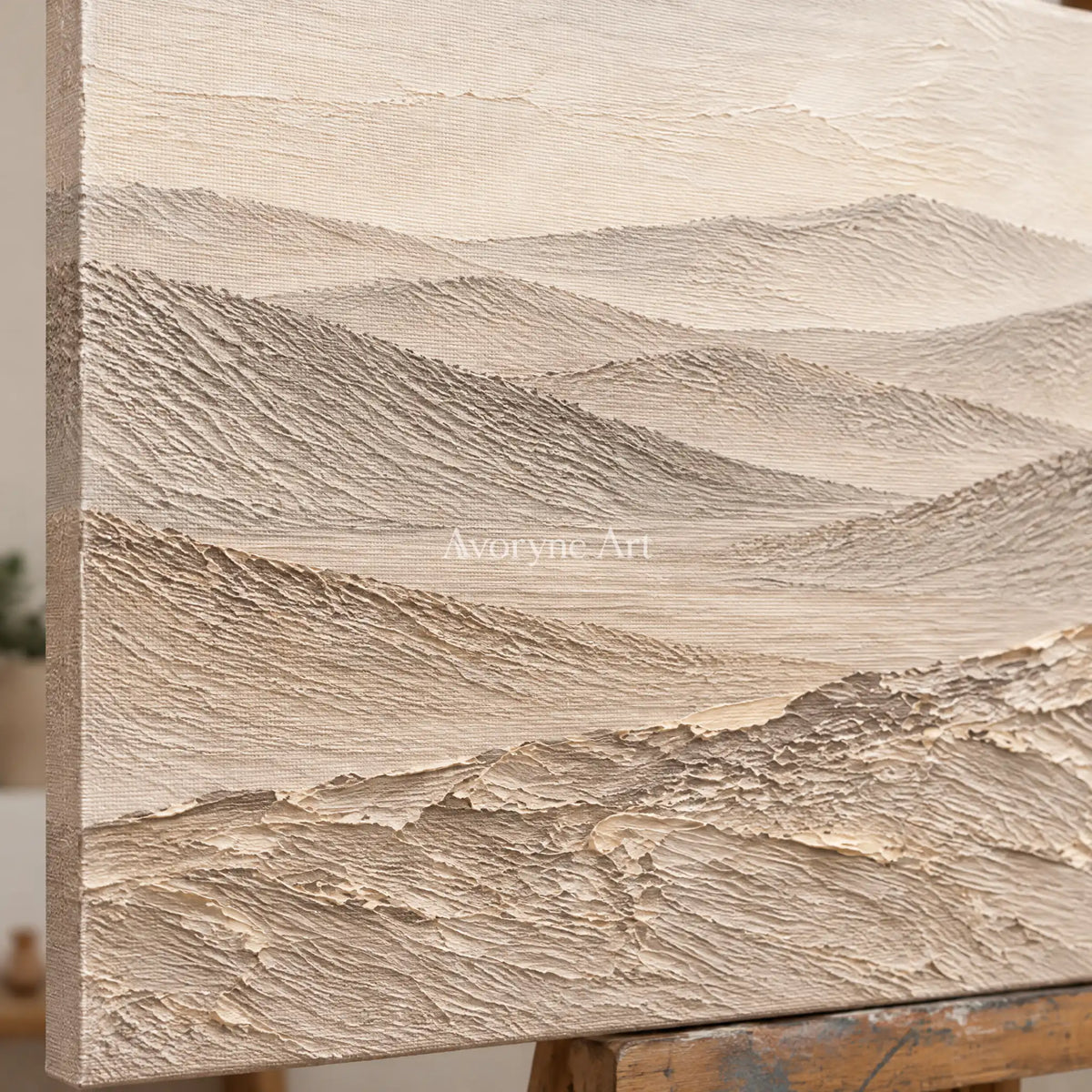 Dune Reverie: Neutral Desert Landscape Wall Art — detail easel