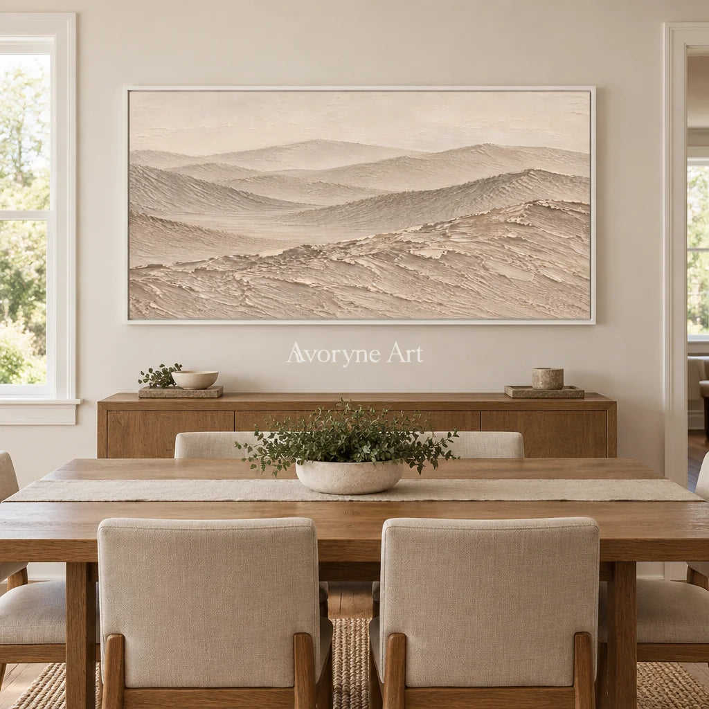 Dune Reverie: Neutral Desert Landscape Wall Art — dining white