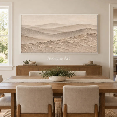 Dune Reverie: Neutral Desert Landscape Wall Art — dining white