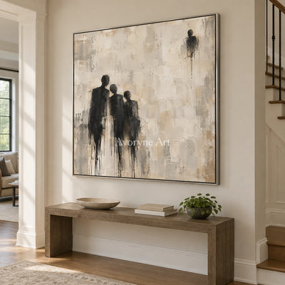 Distant Company: Neutral Figure Abstract Wall Art — entry silver