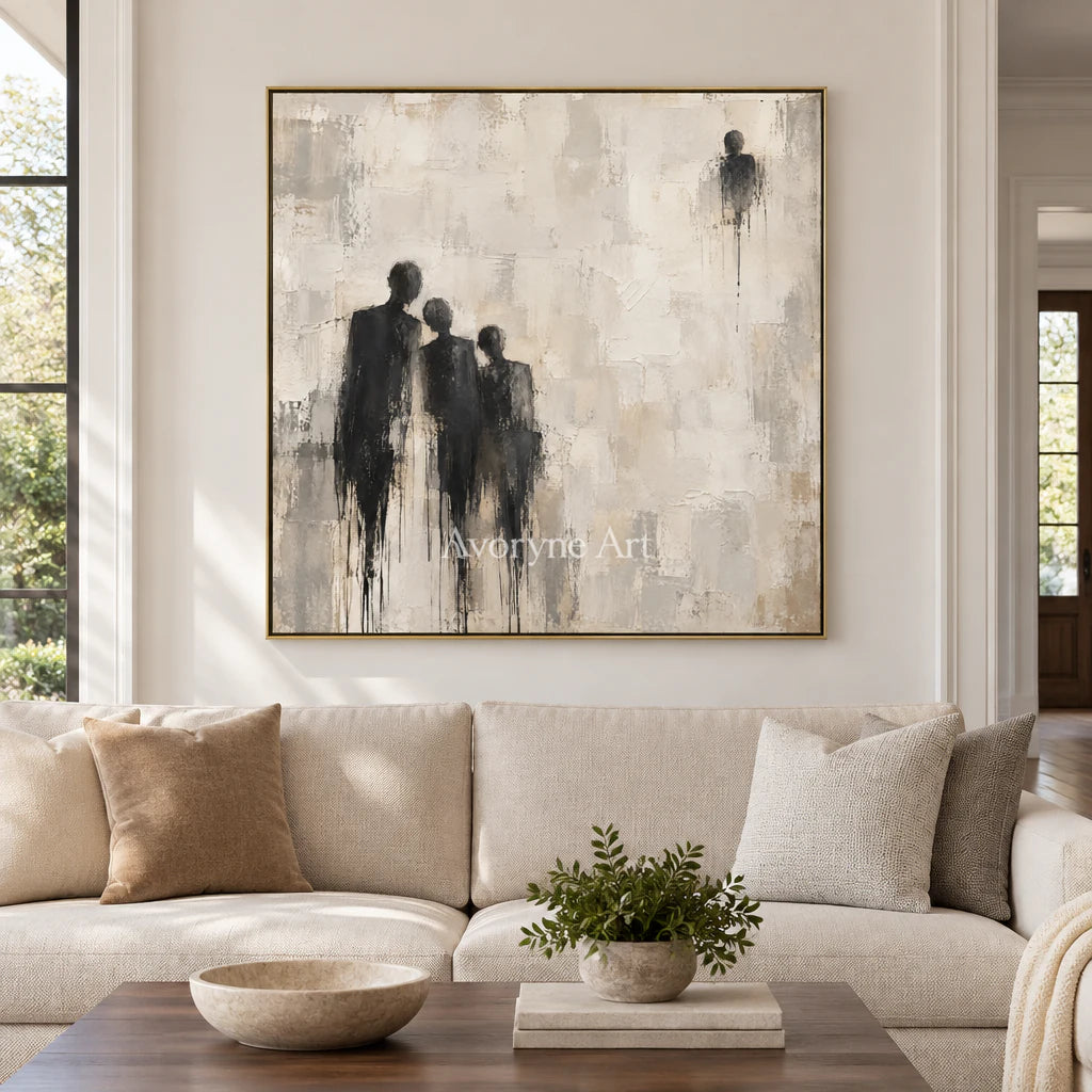 Distant Company: Neutral Figure Abstract Wall Art — living gold