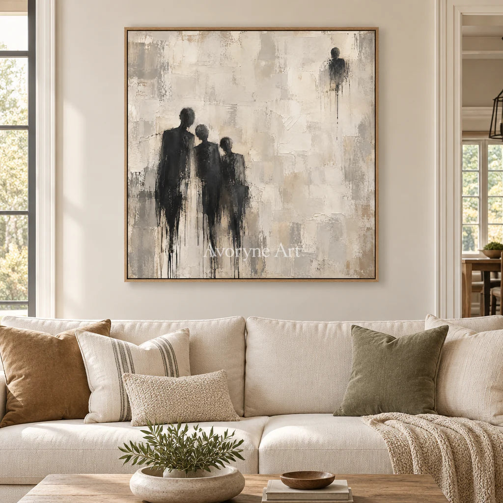 Distant Company: Neutral Figure Abstract Wall Art — villa wood