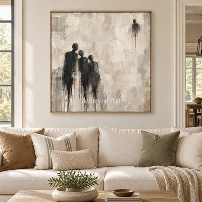 Distant Company: Neutral Figure Abstract Wall Art — villa wood