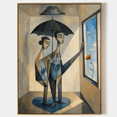 Blue Reverie, hand-painted neutral figure wall art by Daniel Kowalski
