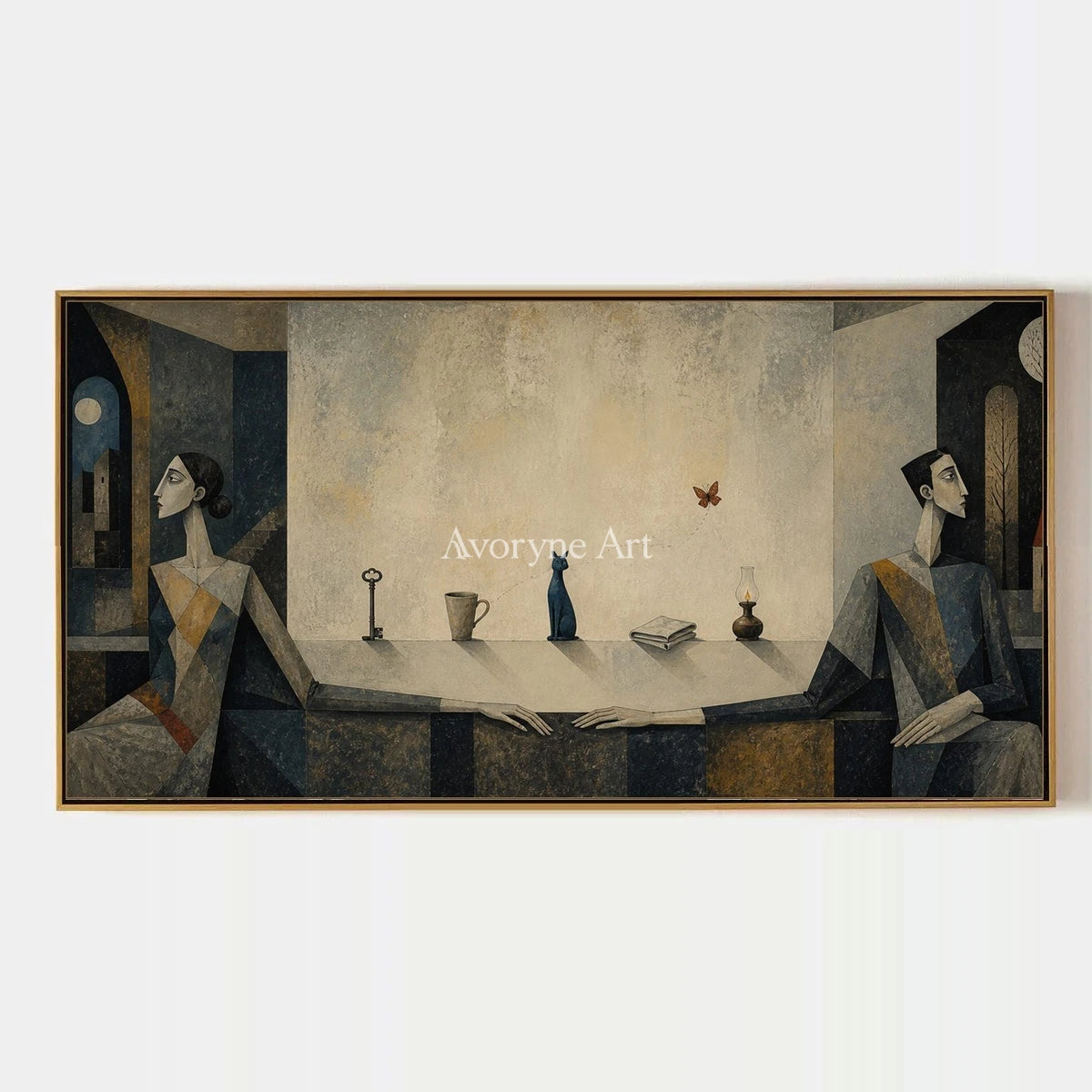 Blue Echo, hand-painted neutral figure wall art by Daniel Kowalski